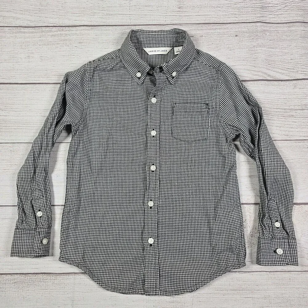 Janie & Jack Boy's Button Down Dress Shirt Size 4 Long Sleeve Cotton